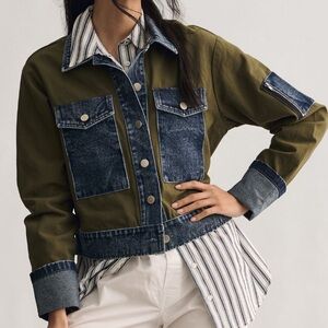 DOLAN Denim Mix Utility Jacket in Moss from Anthropologie Size L NWT